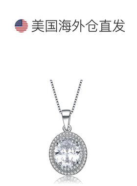 自营 genevive925 纯银椭圆立方氧化锆单石，配双光环项链 美国奥