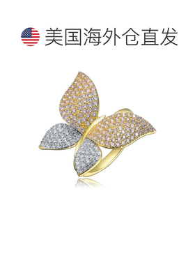 自营geneviveGa 14k 镀金钻石方晶锆石大花园蝴蝶戒指 - 金 美国