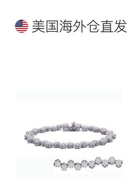 自营 genevive纯银镀铑透明圆形立方氧化锆簇状花链手链 - 白色
