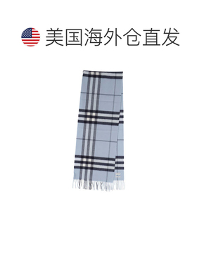 自营burberry浅蓝色格子拉绒羊绒围巾-蓝色 美国奥莱直发博柏利