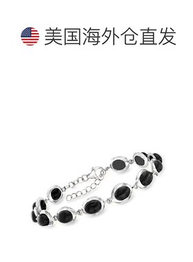 925 纯银 Ross-Simons 黑色缟玛瑙凸圆形手链 - 8 英寸 【美国奥