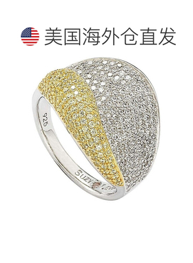 自营Suzy Levian 纯银方晶锆石密镶黄色和白色弧形戒指 - 黄色 美