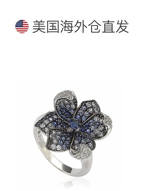 自营 925 纯银花瓣戒指中的 Suzy Levian 蓝宝石和钻石 - 蓝色 美