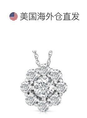 自营 pompeii32 1/2 克拉圆形切割钻石光环吊坠 14k 白金 18 英寸