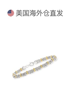 自营 Ross-Simons 纯银和 14 克拉黄金拜占庭式车站手链 - 8 英寸
