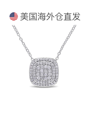 自营925 纯银 Mimi & Max 1/2 克拉 TDW 钻石分层光环吊坠配链 -