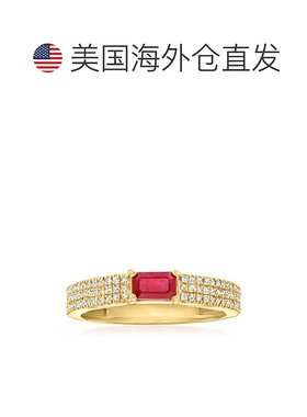 自营 ross-simons罗斯-西蒙斯鲁比和 . 14kt 黄金钻石戒指 - 红色