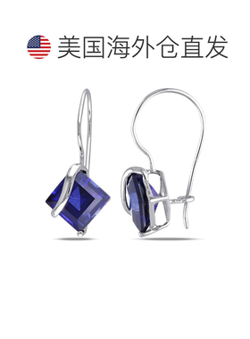自营mimi & max3 3/8 CT TGW 10K 白金方形切割创造蓝色蓝宝石耳