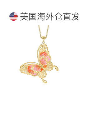 自营Ross-Simons 意大利粉色和橙色珐琅蝴蝶吊坠项链，18kt 黄金