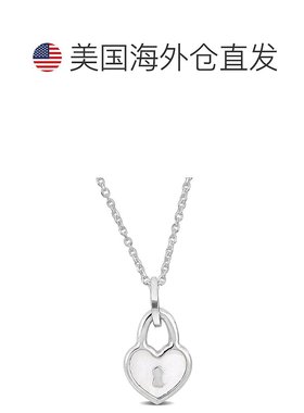 自营 925 纯银 Mimi & Max 白色珐琅心形锁坠饰项链 - 16+2 英寸