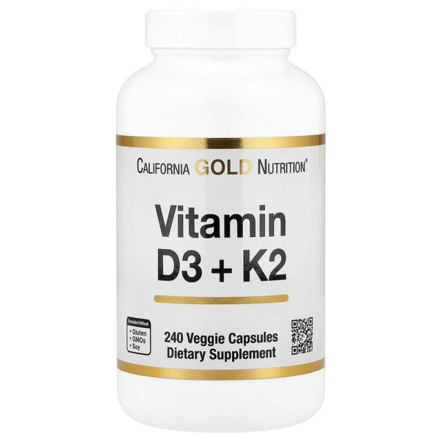 California Gold Nutrition ວິຕາມິນ D3+K2 240 ແຄບຊູນ vegetarian capsules ສົ່ງຕົງຈາກຮົງກົງ