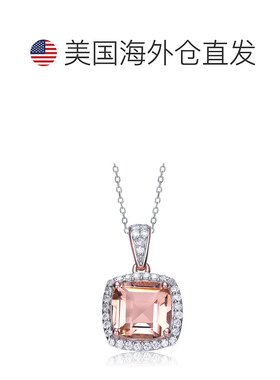 自营 GENEVIVE 纯银玫瑰金镀摩根石立方氧化锆光环吊坠项链 - 粉