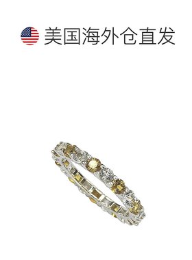 自营 Suzy Levian 纯银黄色和白色蓝宝石和钻石装饰永恒戒指 - 黄