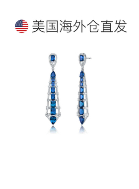 自营genevive纯银镶彩色方晶锆石梯形吊坠耳环 -​​ 蓝色 美国奥莱