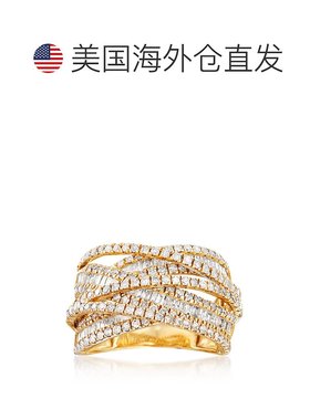 自营 14 克拉黄金 Ross-Simons 圆形和长方形钻石公路戒指 - 白色