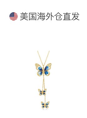 自营 Ross-Simons 意大利蓝色和白色珐琅蝴蝶项链 14 克拉黄金 -