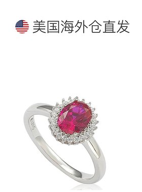 自营 Suzy Levian 纯银红宝石方晶锆石光环戒指 - 红色 美国奥莱