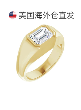 自营pompeii31 3/8 克拉祖母绿切割单石男士镶边戒指，14k 黄金实