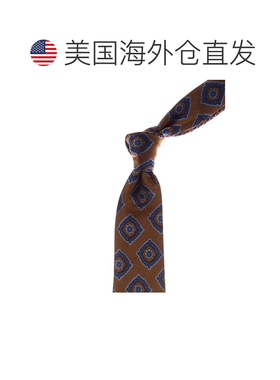 自营Canali橙色格子/大奖章双面双面丝绸领带-橙色 美国奥莱直发