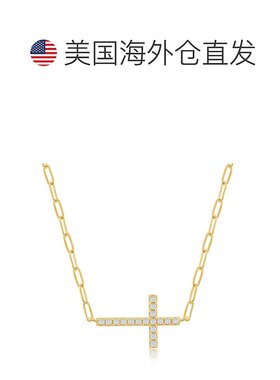 simona纯银 CZ 侧向十字回形针项链 - 镀金 - 金色 【美国奥莱】