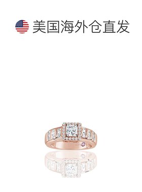 自营 Suzy Levian 镀玫瑰纯银 Asscher 切割立方氧化锆订婚戒指 -