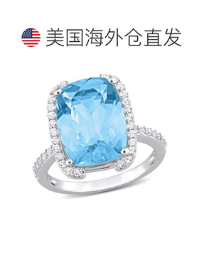 自营 Mimi & Max 女式 9 2/5 克拉 TGW 垫形切割天蓝色托帕石和白