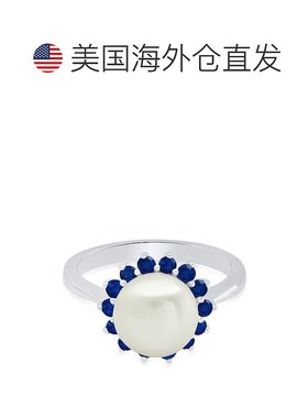 自营 max + stone 9 毫米纯银养殖珍珠和人造蓝色蓝宝石戒指尺寸