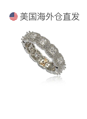 自营 Suzy Levian 纯银立方氧化锆白色公主方形切割永恒戒指 - 白