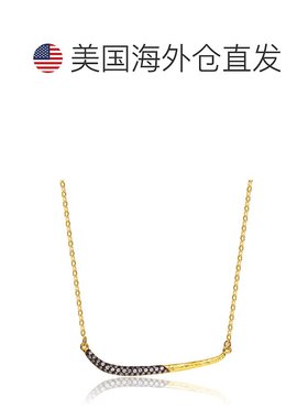 自营 GENEVIVE 纯银镀金黑色立方氧化锆条形项链 - 黑色 美国奥莱