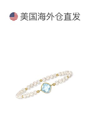 自营 Ross-Simons 14 克拉黄金天蓝色托帕石和 4-5 毫米养殖珍珠