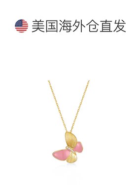 自营 genevive儿童纯银 14k 镀金珐琅和钻石立方氧化锆蝴蝶吊坠项