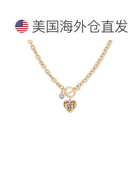 1h可退 【美国直邮】GUESS|金色彩虹密镶标志心形 17 英寸吊坠项