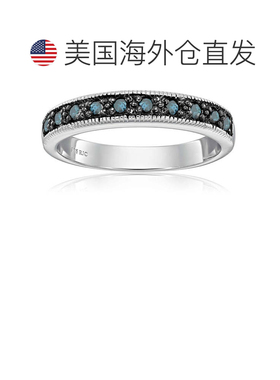 自营vir jewels 1/4 cttw 蓝色钻石戒指 .925 纯银带锯状滚边和黑