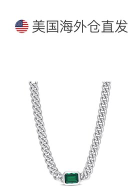 自营 925 纯银 Mimi & Max 7/8 CT TGW 八角形祖母绿锁链项链 -