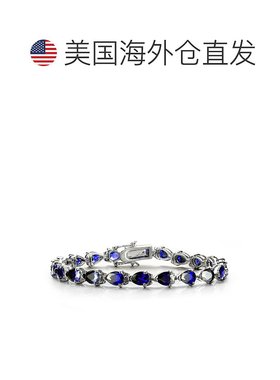 自营 GENEVIVE 纯银蓝宝石立方氧化锆网球手链 - 蓝色 美国奥莱直