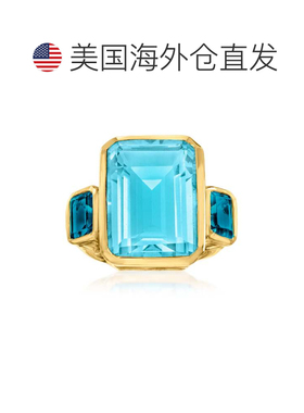 自营 Ross-Simons 蓝色石英和伦敦蓝色托帕石 3 石戒指 18kt 金镀