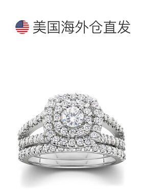 自营 pompeii31 1/10 克拉垫形光环钻石订婚结婚戒指套装 10K 白