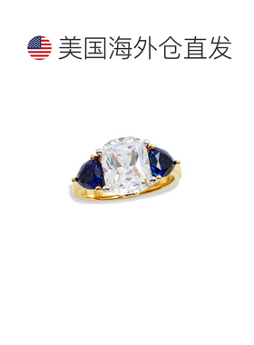 自营 savvy cie jewels18K 金纯银蓝宝石和白色 CZ 戒指 - 黄色