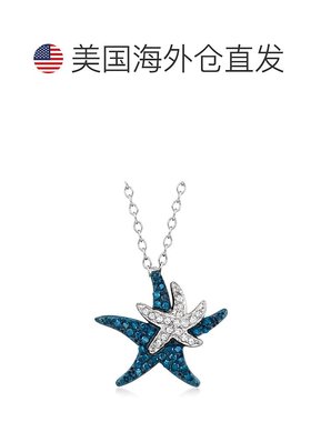 自营 Ross-Simons 925 纯银蓝色和白色钻石海星吊坠项链 - 18 英