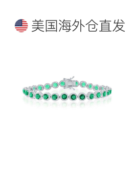 自营simona纯银圆形光环白色和模拟红宝石链式手链 - 绿色 美国奥