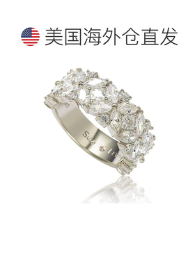 自营Suzy Levian 纯银多切工立方氧化锆花卉 3/4 永恒戒指 - 白色