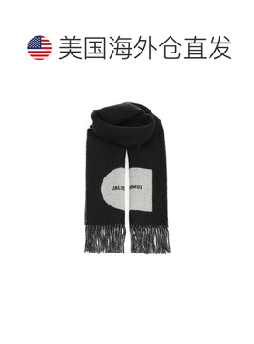 自营jacquemus黑色几何图案对比流苏围巾-黑色 美国奥莱直发
