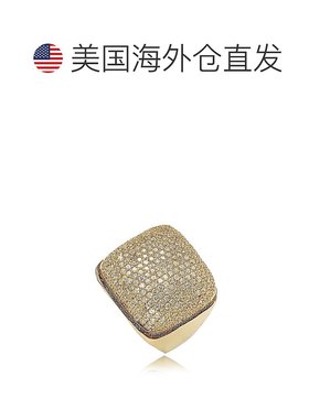 自营 Suzy Levian 黄金色调纯银红棕色和白色方晶锆石戒指 - 黄色