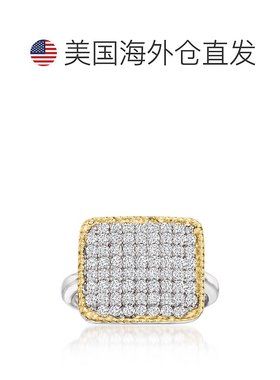 自营 925 纯银和 14 克拉黄金 Ross-Simons CZ 方顶戒指 - 白色
