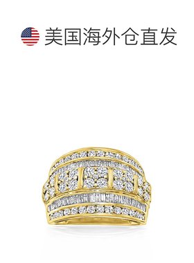 自营 Ross-Simons 18kt 纯银圆形和长方形钻石多排戒指 - 白色 美