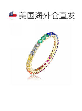 自营genevive纯银 14k 黄金镀层多方晶锆石永恒戒指 - 多色 美国