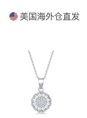 自营 simona925 纯银微型密镶中心和长方形 CZ 边框花卉设计项链