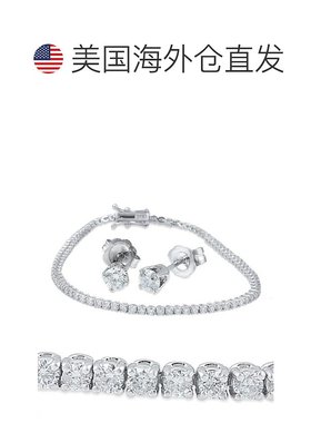 自营 pompeii33 克拉钻石耳钉和网球手链套装 14K 白金 - 14k 白