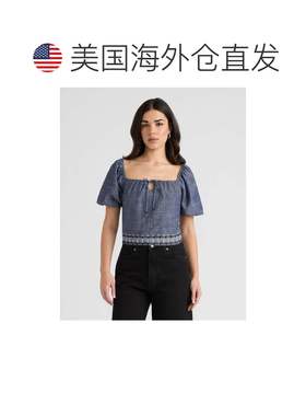 自营NVLT Women’s Embroidered Balloon Sleeve Top - denim blu
