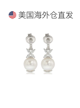 自营Suzy Levian 纯银珍珠和白色蓝宝石花卉耳环 - 白色 美国奥